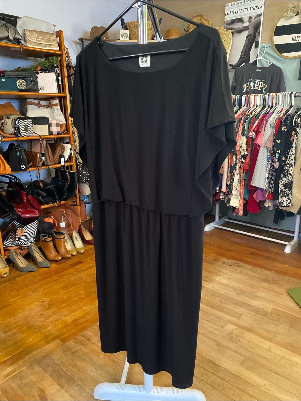 Anne Klein Black Blouson Midi Dress